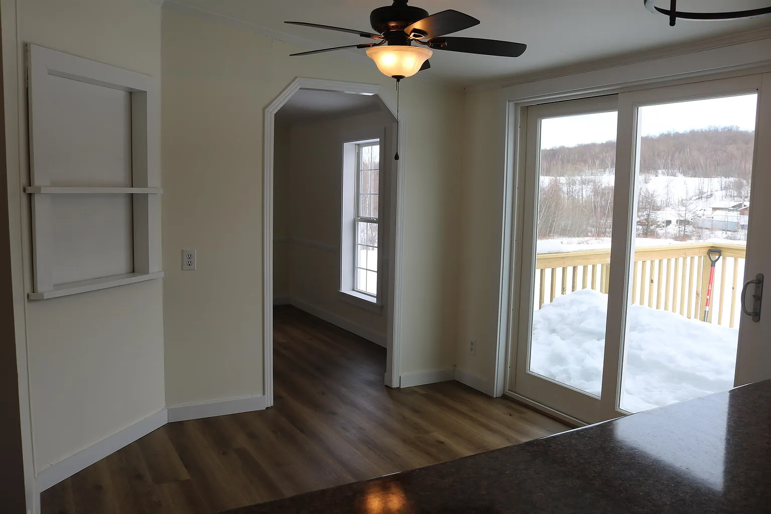 Dining area with doors to the deck