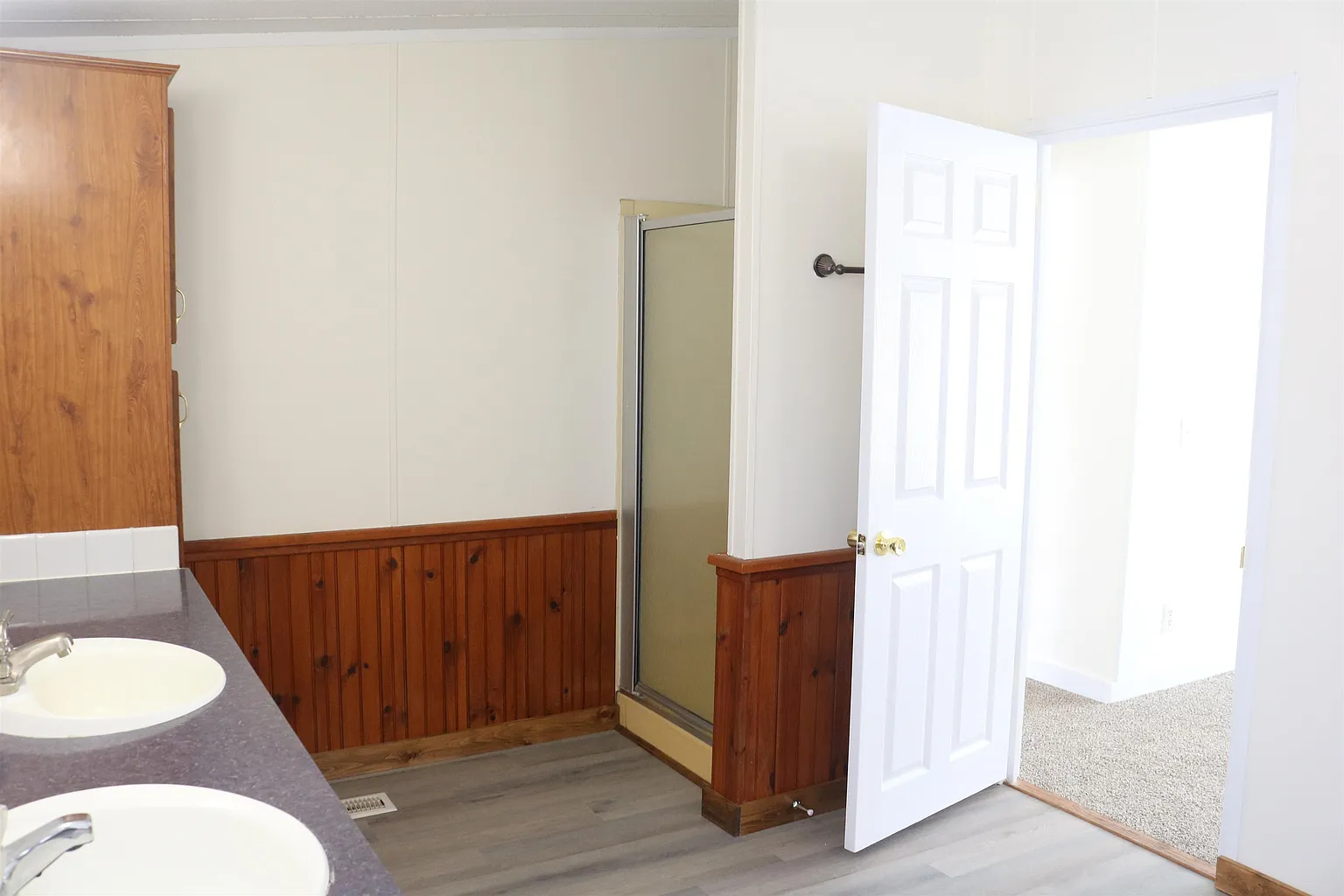 Bathroom vanity and wood wall detail
